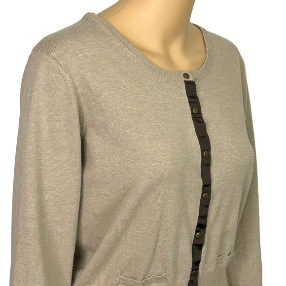 Vintage Essentials By Milano Womens L Tan Snap Up Stretch Cardigan Sweater Top - Picture 4 of 12